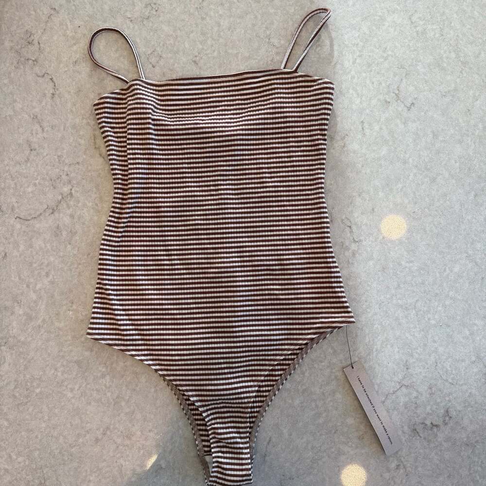 Reformation Crystal Bodysuit Isla Size S Brown Striped